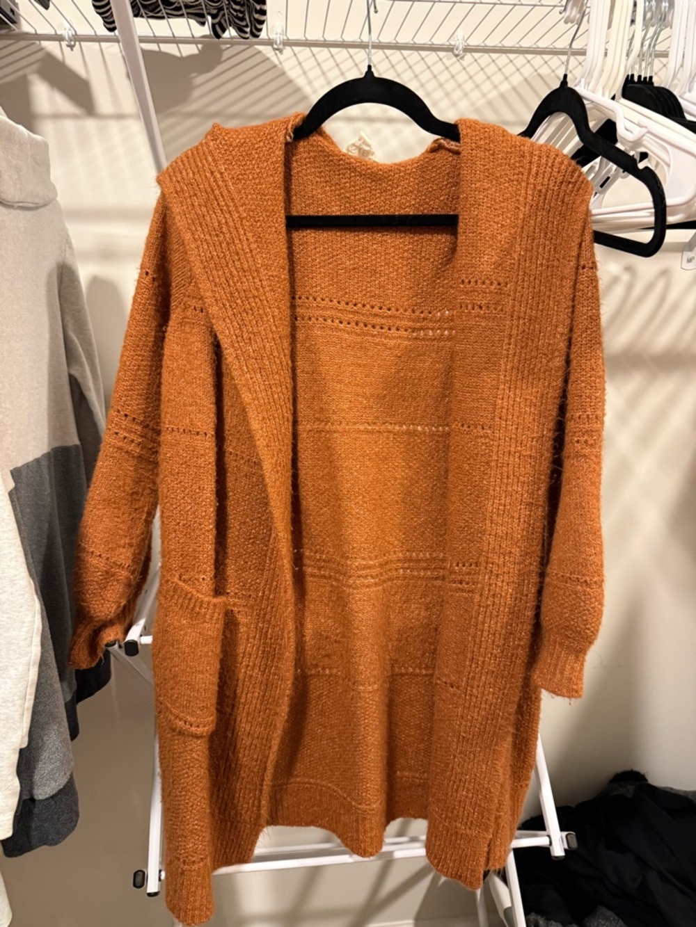 BiBi Rust Orange Hooded Open-Front Cardigan